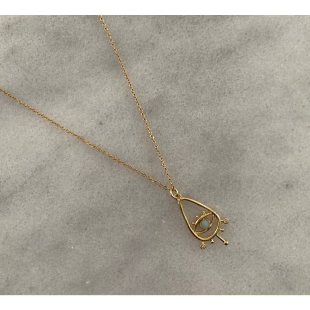 Gold Vintage Style Star Burst Evil Eye Pendant Necklace Brand New - Picture 3 of 3